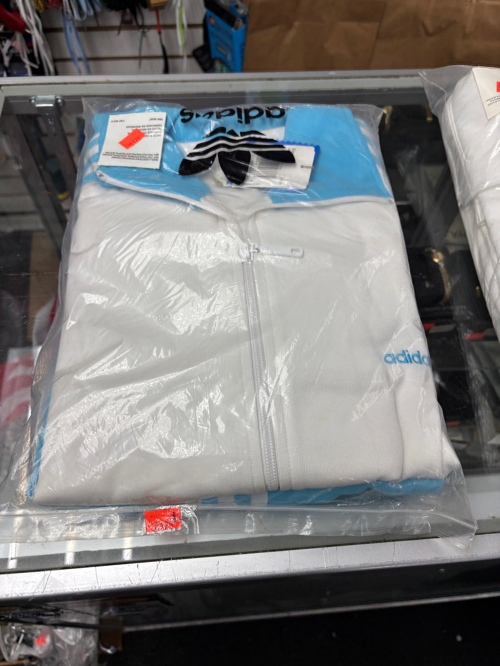 Adidas White and Light Blue Full-Zip Track Jacket and Pants OG Stock limited